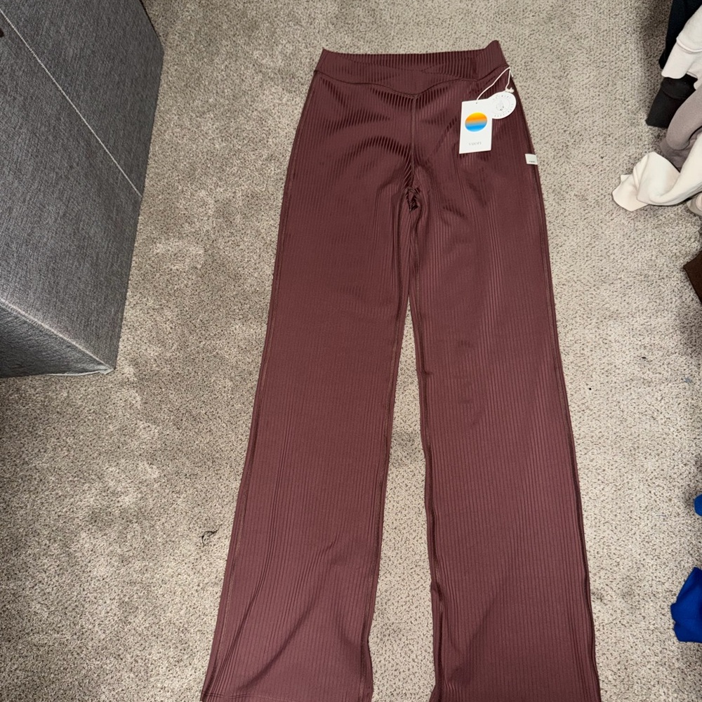 Vuori Women's Flare Slim Ribbed Pants in Sable